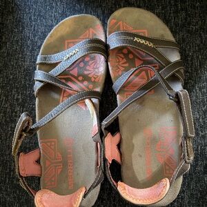 Merrell Sandals with Brown and Coral Design